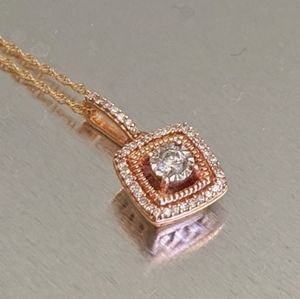 10k rose gold pave pendant necklace